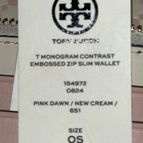 Tory Burch Embossed Contrast Signature Logo Pink and Cream Wallet - Picture 7 of 7